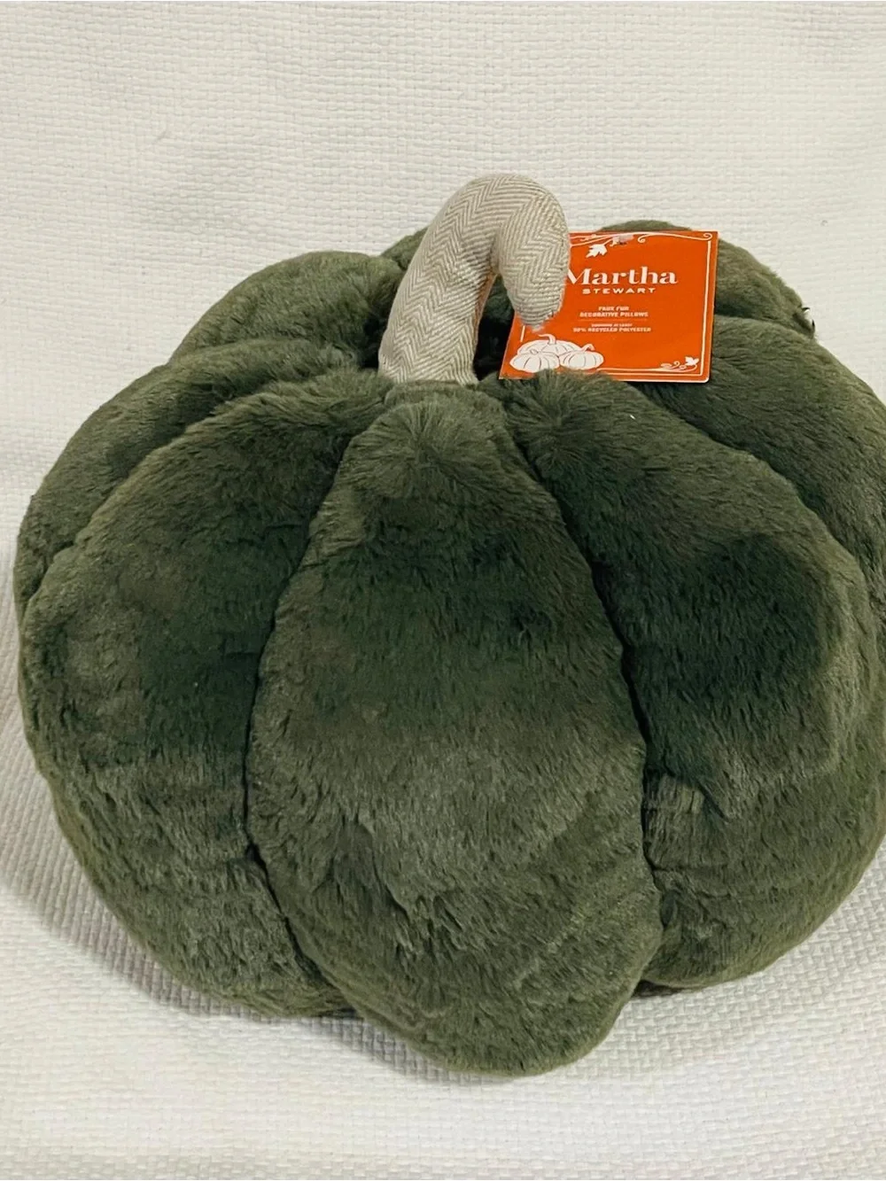 Martha Stewart Olive Green Velvet Pumpkin Pillow